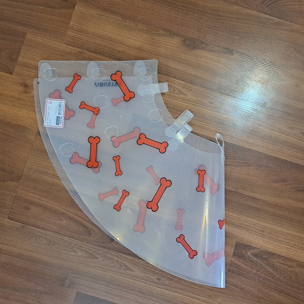 Clear Pet Recovery Cone with Red Bone Print